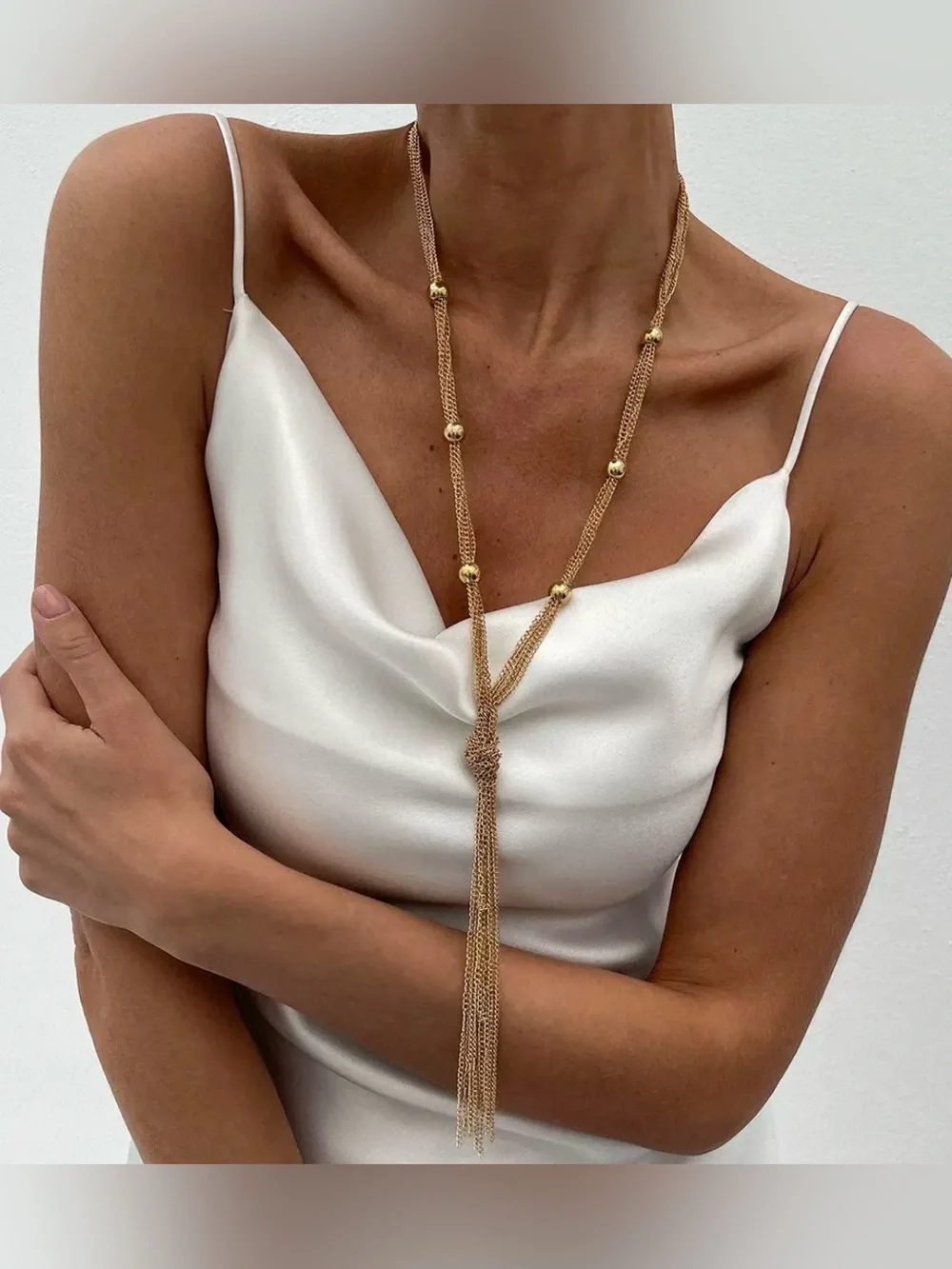 Gold Knot Tassel Lariat Necklace - Women’s Jewlery